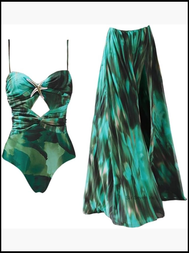 Women's 1pc Or 2pc Swimsuit With Cover Up Wrap Skirt Sarong Monokini Beachwear